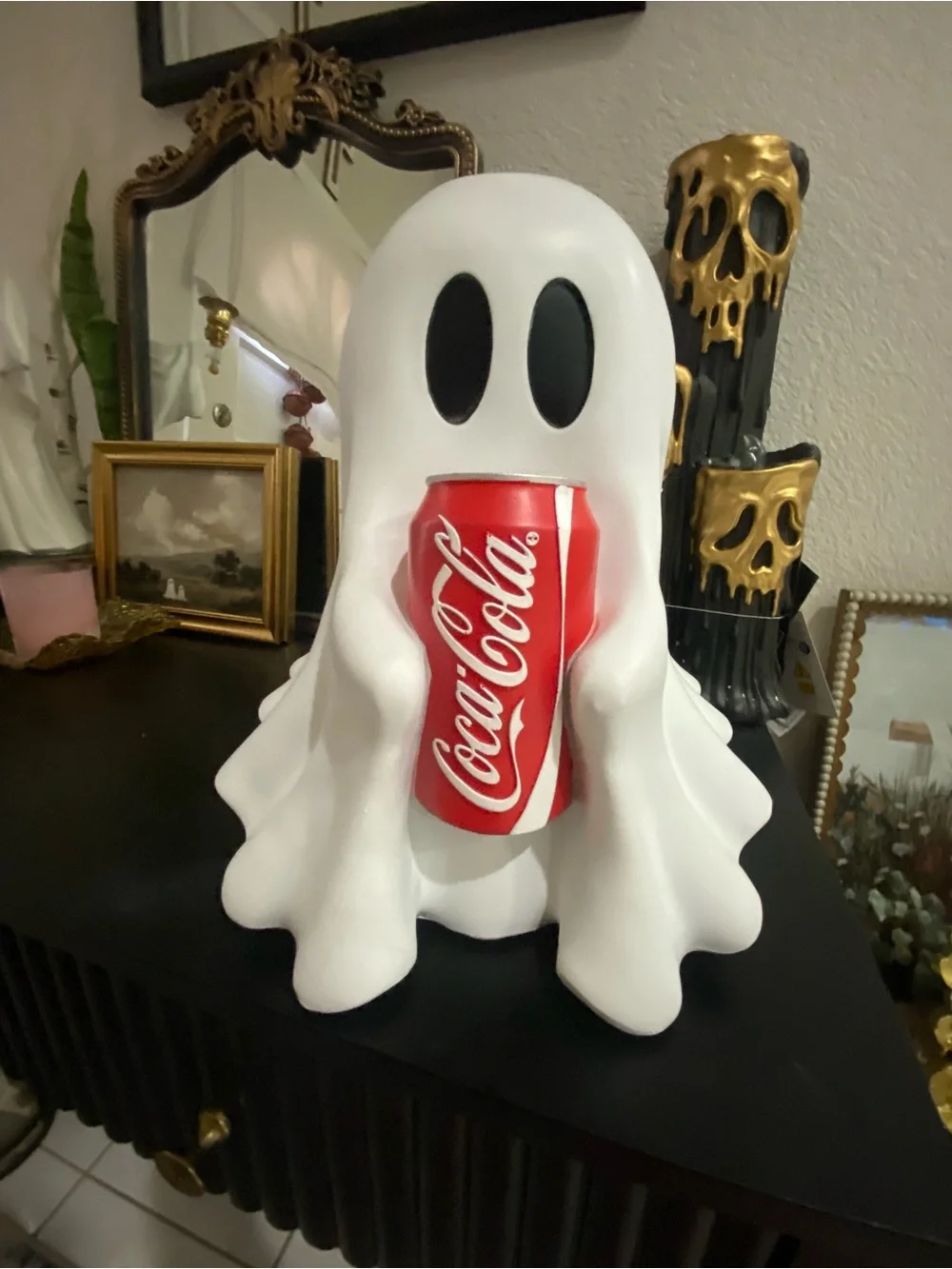 White Ghost coca-cola Can Holder - Decorative Beverage ghost Sculpture